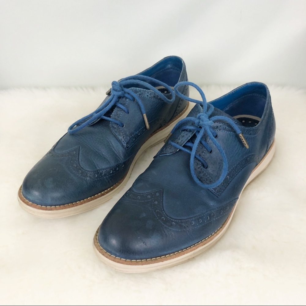 Cole Haan Blue Leather Wing Tip Oxfords Sz 7 - Picture 2 of 6